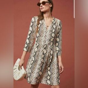 Maeve Anthropologie‎ Juno Snake Print Dress Brown Knee Length Size S Standard